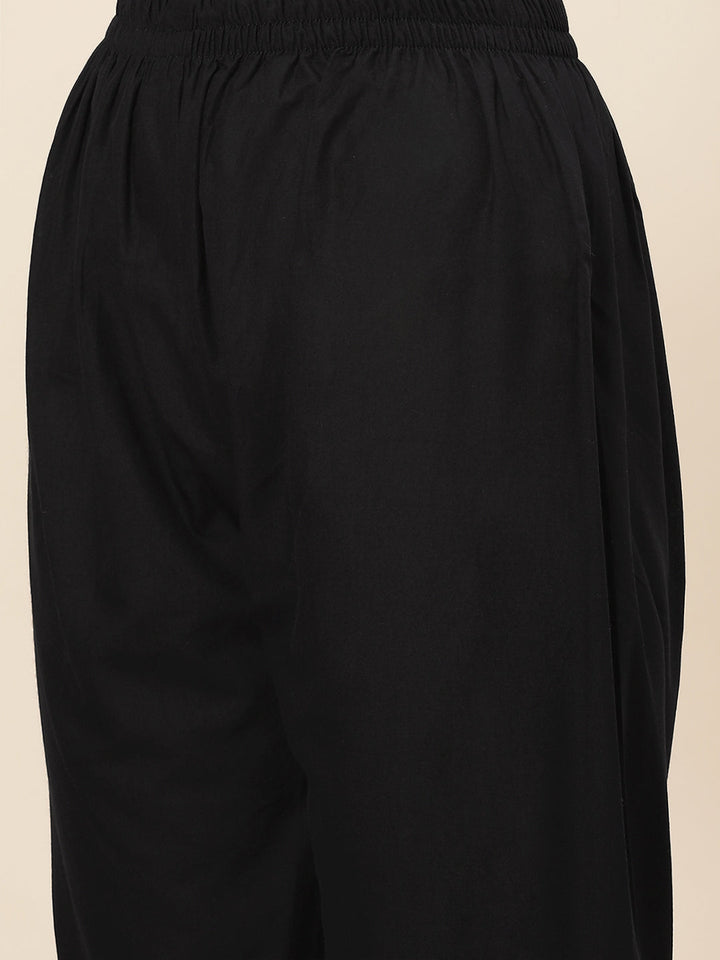 Printed &amp; Neck Embroidered Muslin Kurta With Pants