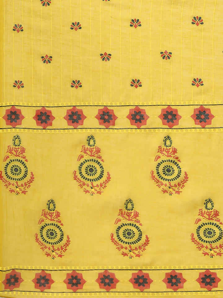 Printed Cotton Blend Kurta With Pants &amp; Dupatta