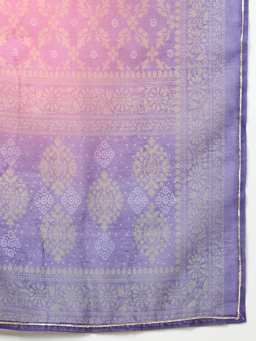 Neck Gota Patti & Printed Chanderi Kurta With Pants & Dupatta