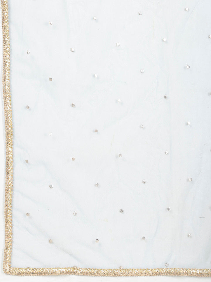 Mirror Work Embroidered Georgette Crop Top With Sharara &amp; Dupatta