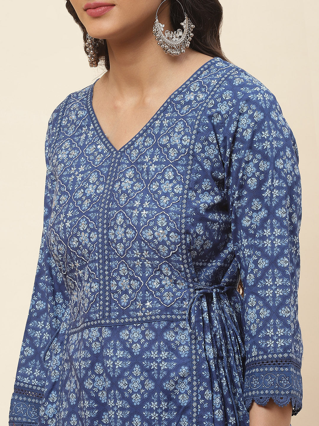 Printed Cotton Kurta With Pants &amp; Dupatta