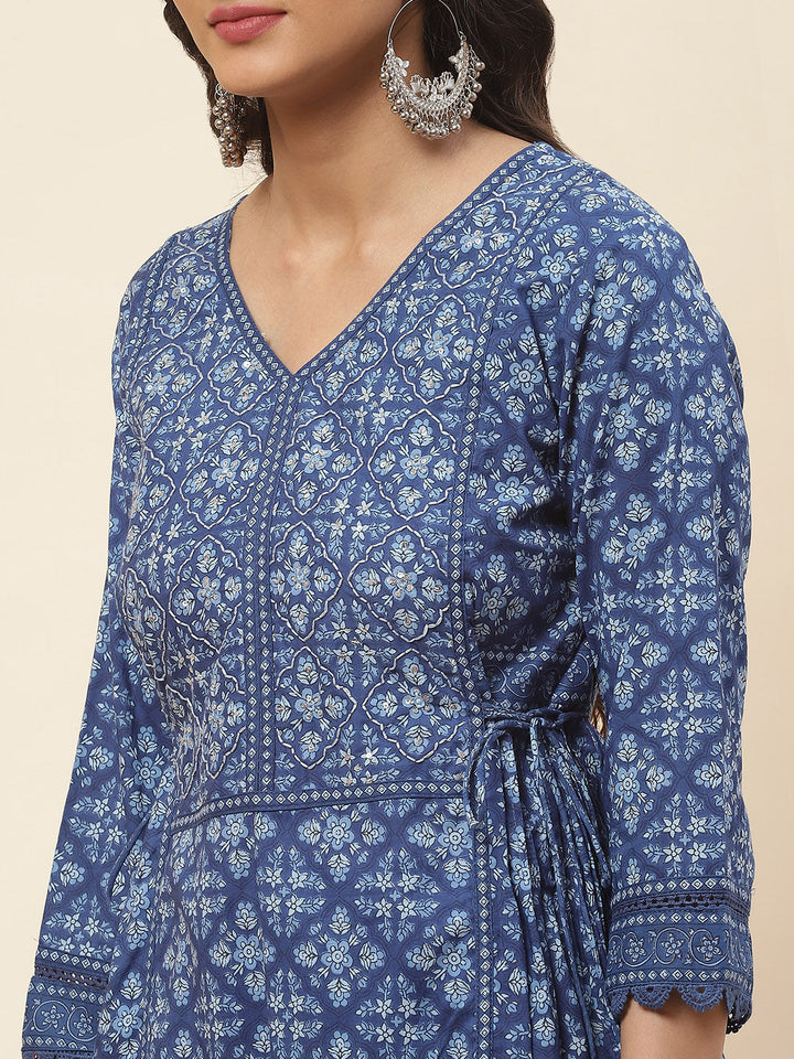 Printed Cotton Kurta With Pants &amp; Dupatta