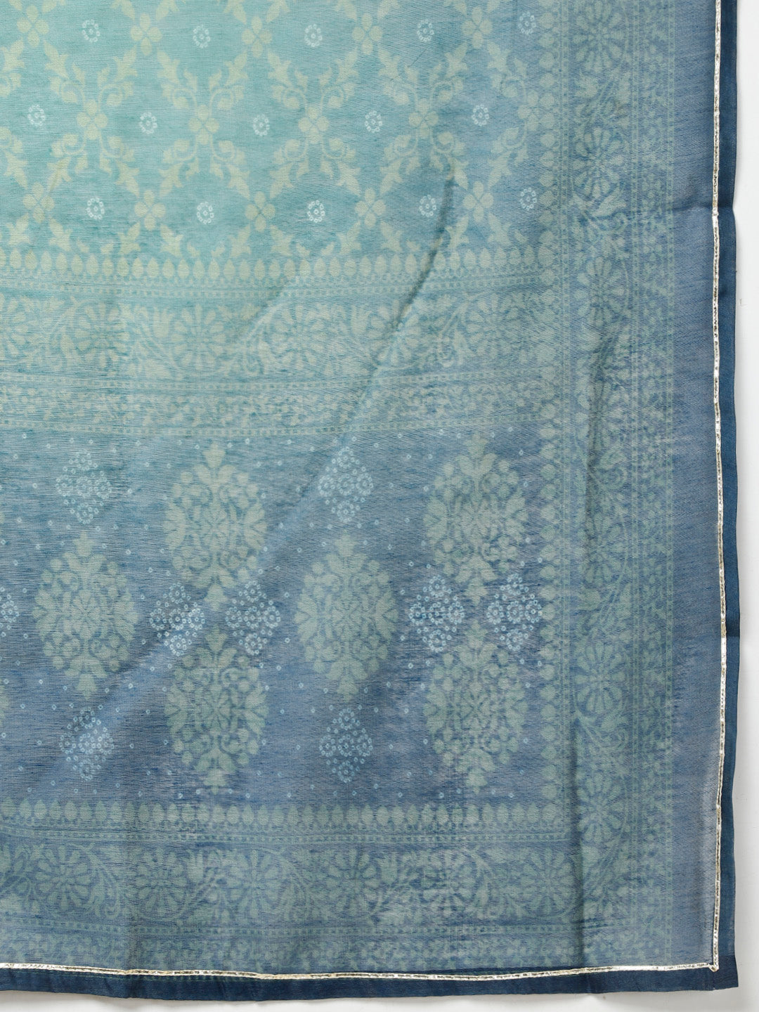 Neck Gota Patti & Printed Chanderi Kurta With Pants & Dupatta