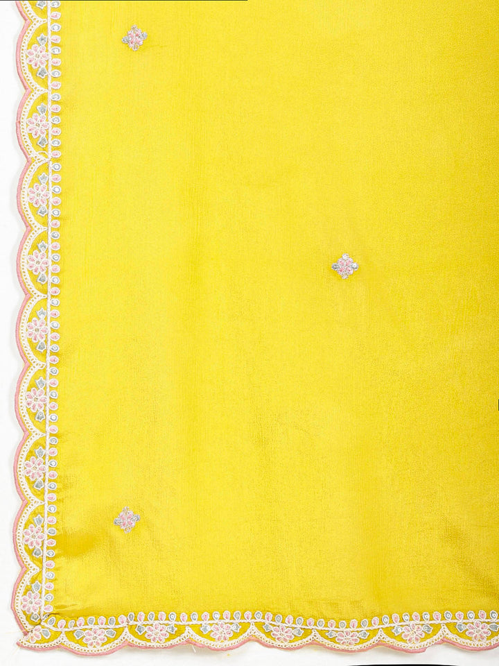 Embroidered Crepe Kurta With Lehenga &amp; Dupatta