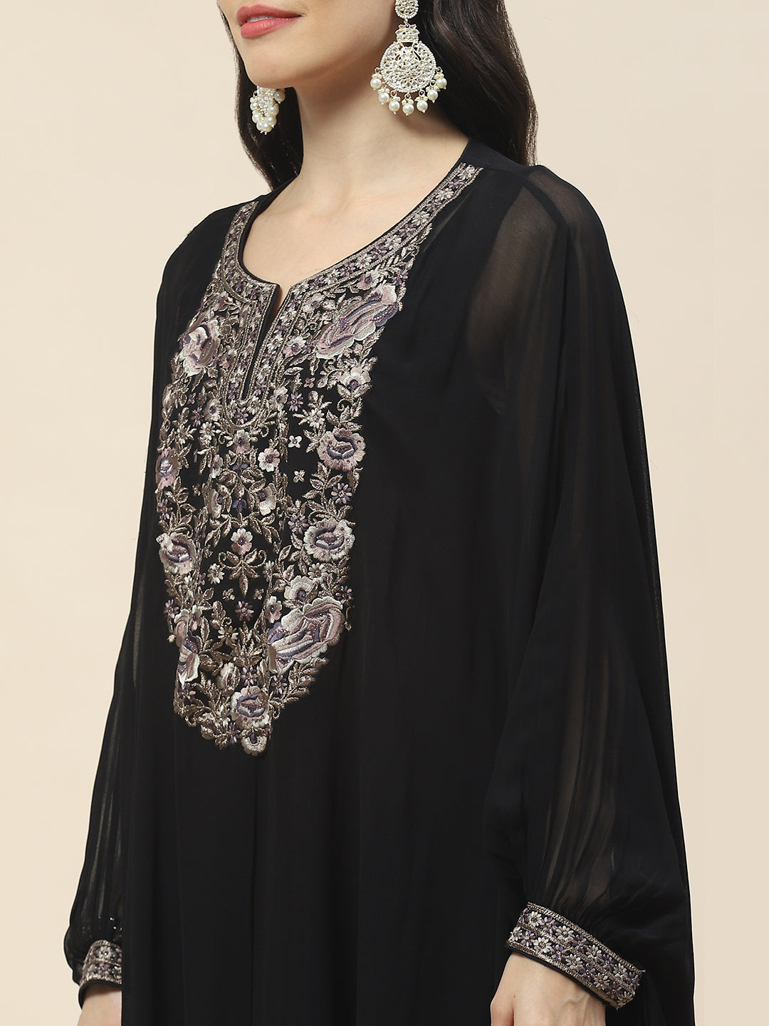 Yoke Embroidery Georgette Kurta With Pants