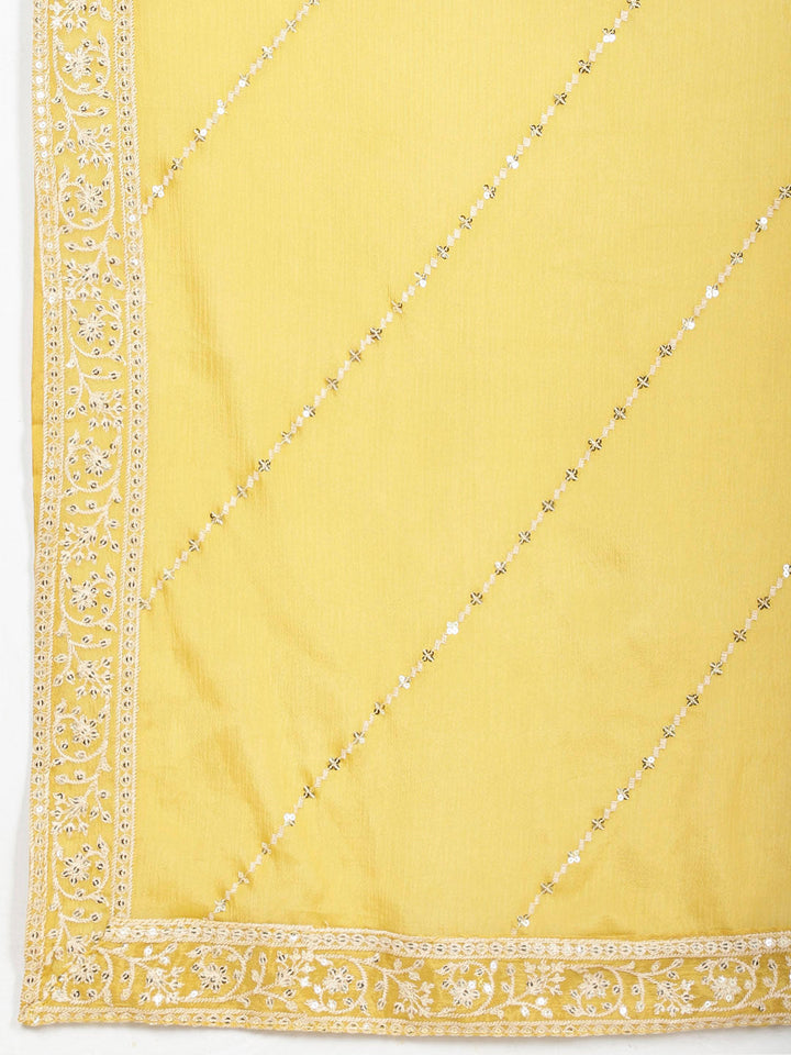 Embroidered Crepe Kurta With Palazzo &amp; Dupatta