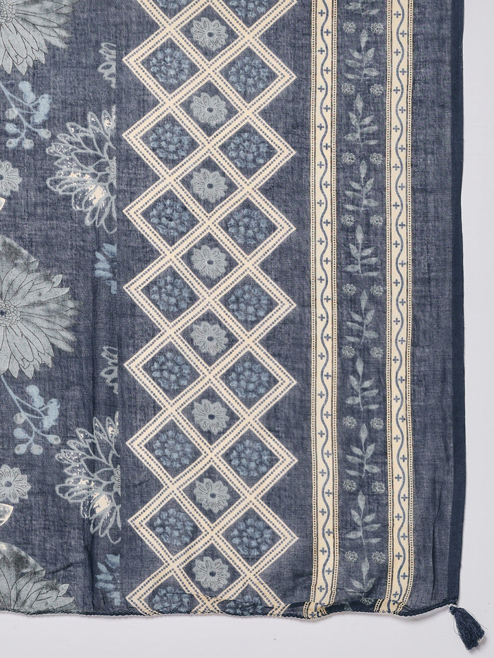 Printed Cotton Blend Kurta With Pants &amp; Dupatta