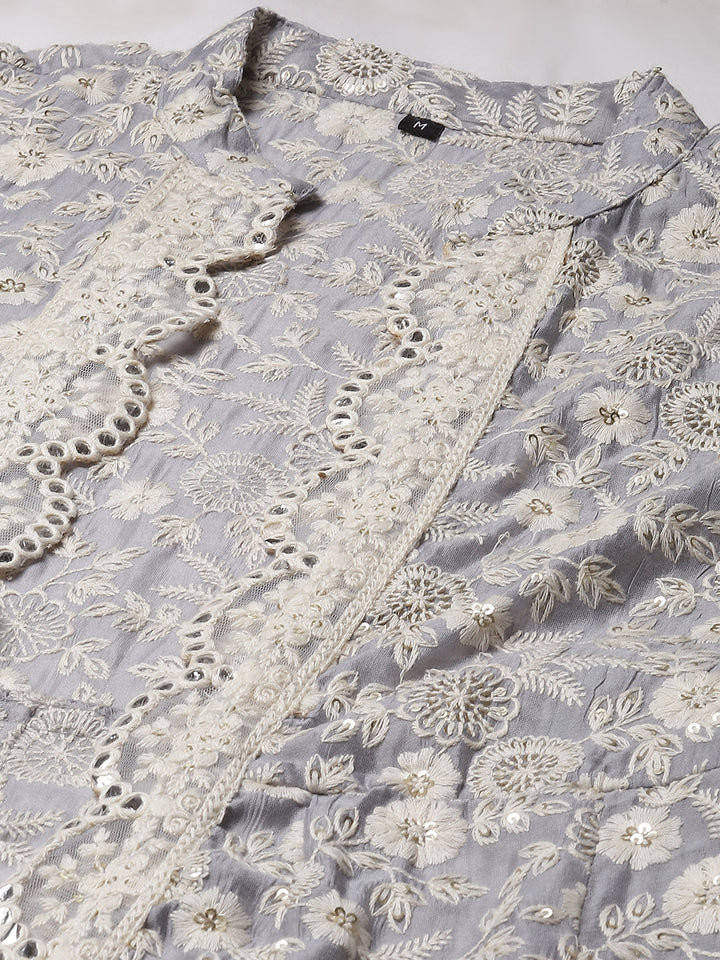 Embroidered Cotton Gown With Jacket