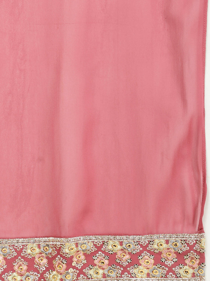 Resham Sequin Embroidery Georgette Kurta With Sharara &amp; Dupatta