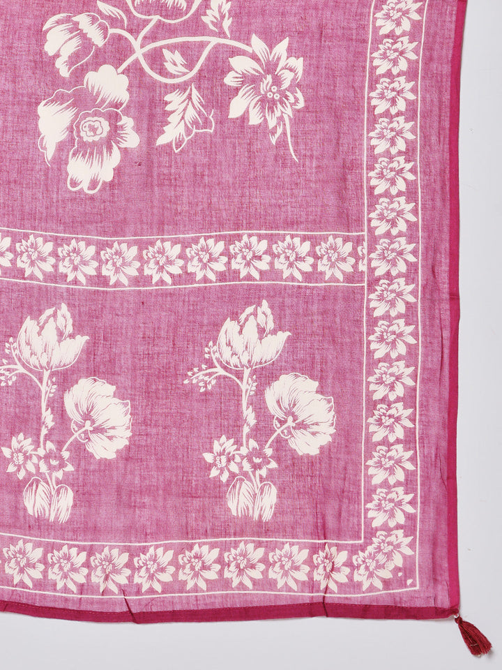 Printed Cotton Blend Kurta With Pants &amp; Dupatta