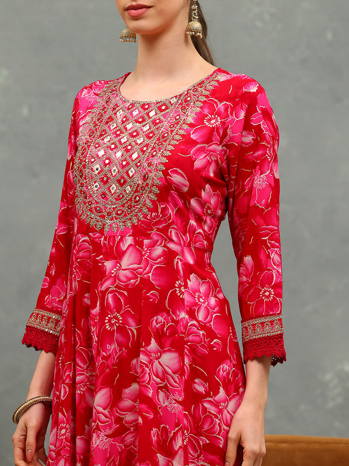 Embroidered Cotton Kurta With Pants &amp; Dupatta