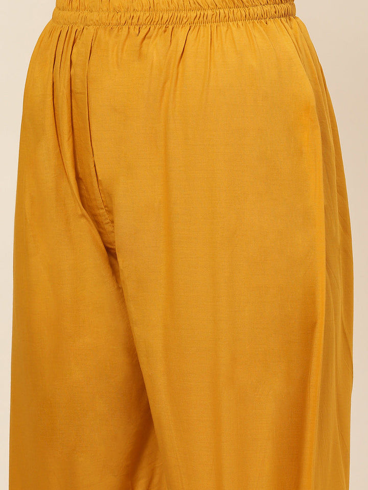 Printed &amp; Neck Embroidered Chanderi Kurta With Pants &amp; Dupatta