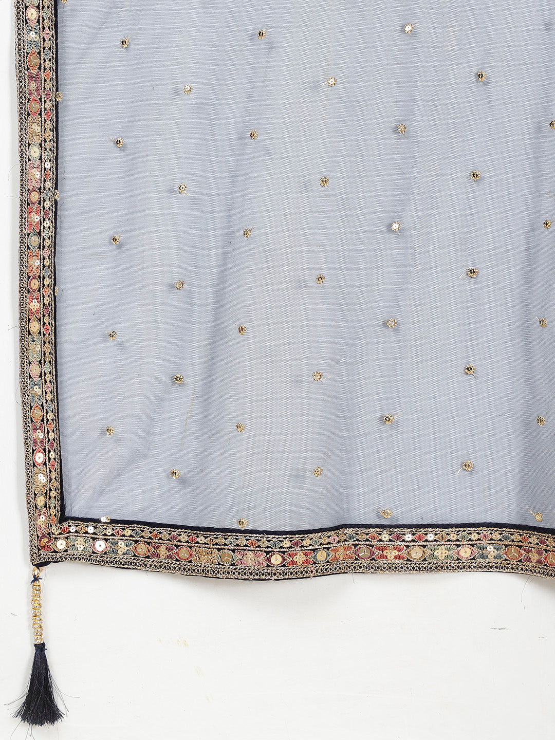 Zari Embroidered Georgette Crop Top With Palazzo &amp; Dupatta