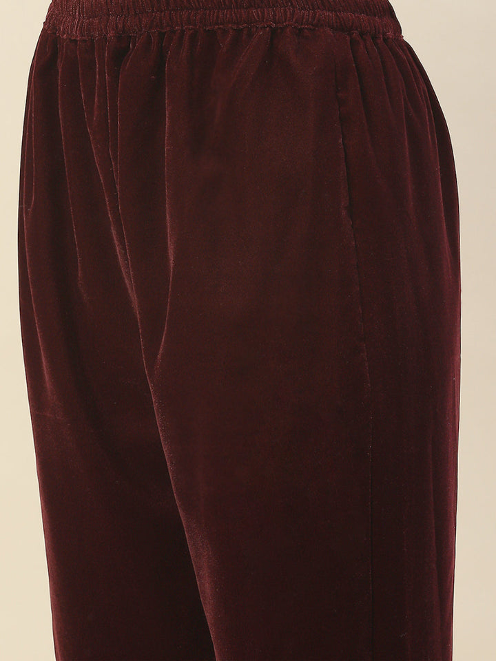 Neck Embroidered Velvet Kurta With Pants