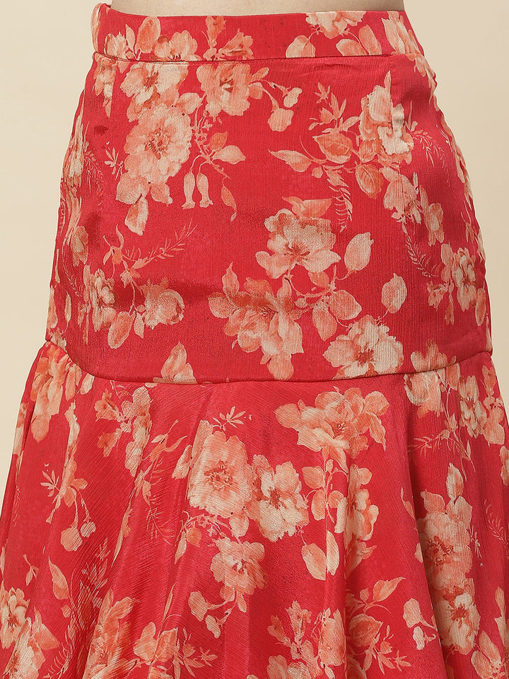 Floral Printed Crepe Choli With Skirt &amp; Dupatta