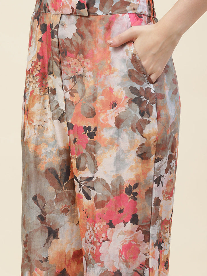 Multicolored Co-ord Set Short Kurti With Flared Pants