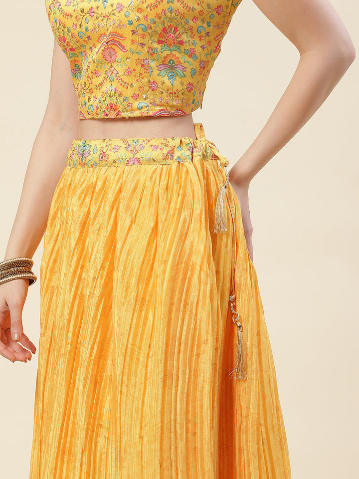 Floral Printed Crepe Choli With Lehenga &amp; Dupatta