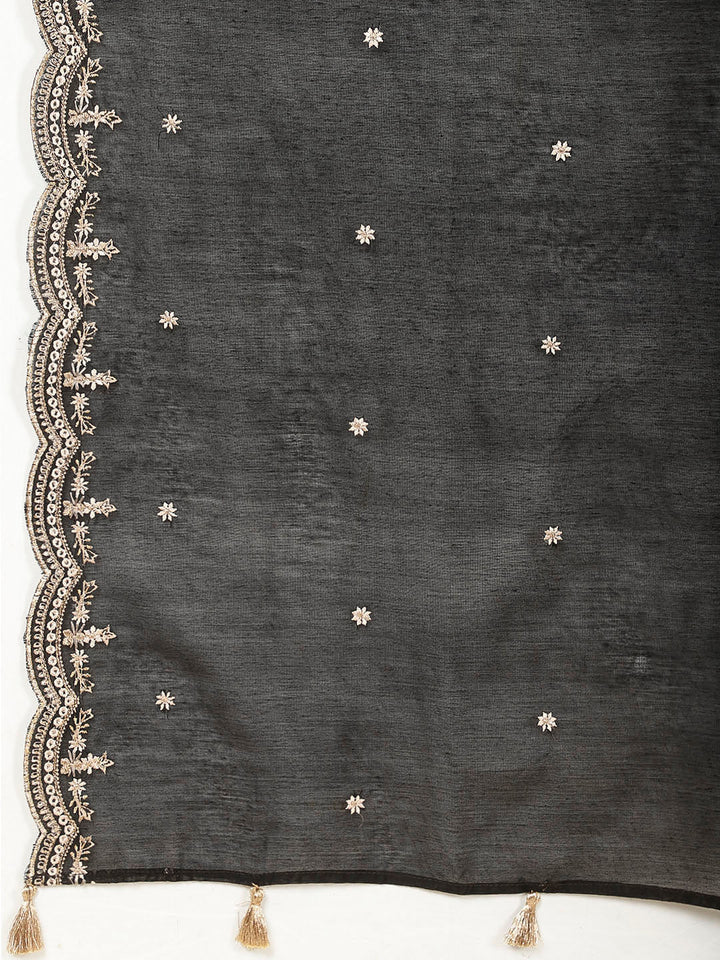 Embroidered Chanderi Kurta With Pants &amp; Dupatta
