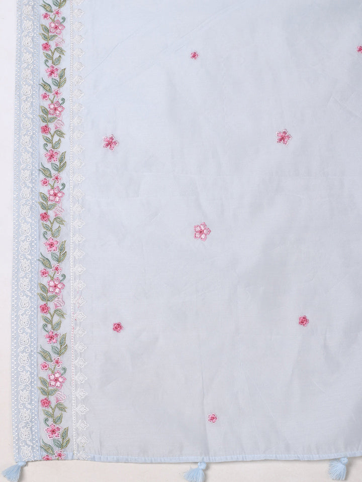 Embroidered Chanderi Kurta With Pant &amp; Dupatta