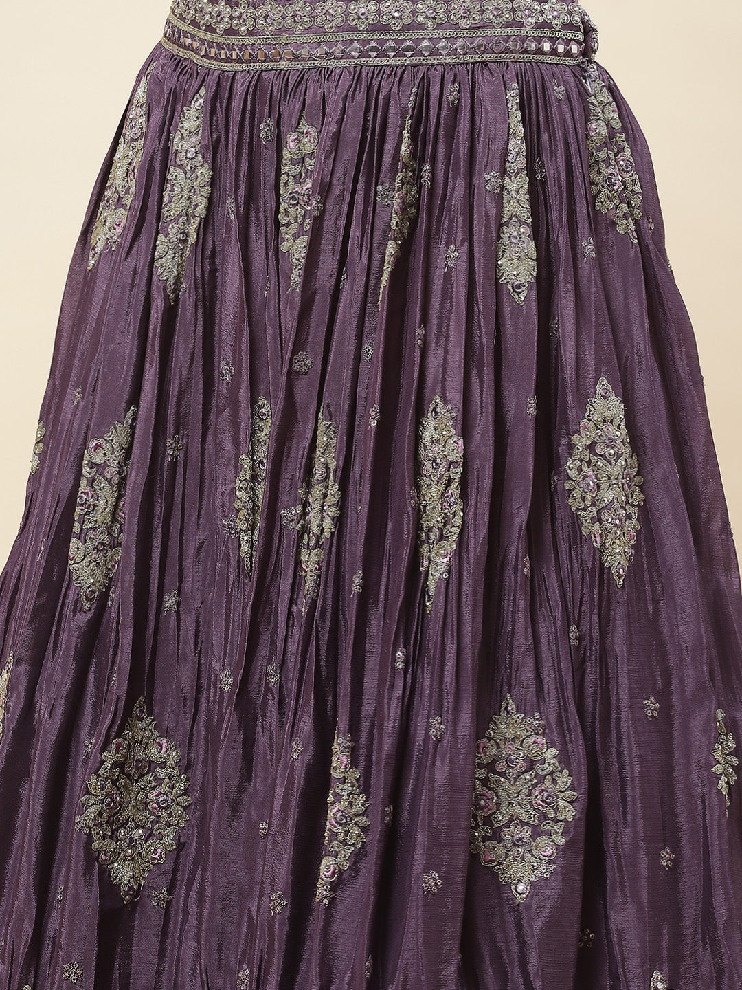 All Over Embroidered Crepe Choli With Lehenga &amp; Dupatta