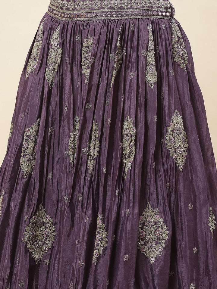 All Over Embroidered Crepe Choli With Lehenga &amp; Dupatta