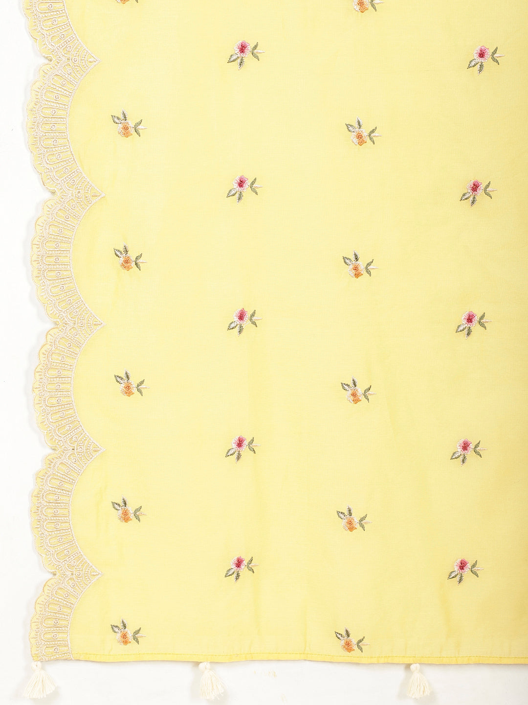 Floral Embroidered Chanderi Kurta With Pants & Dupatta