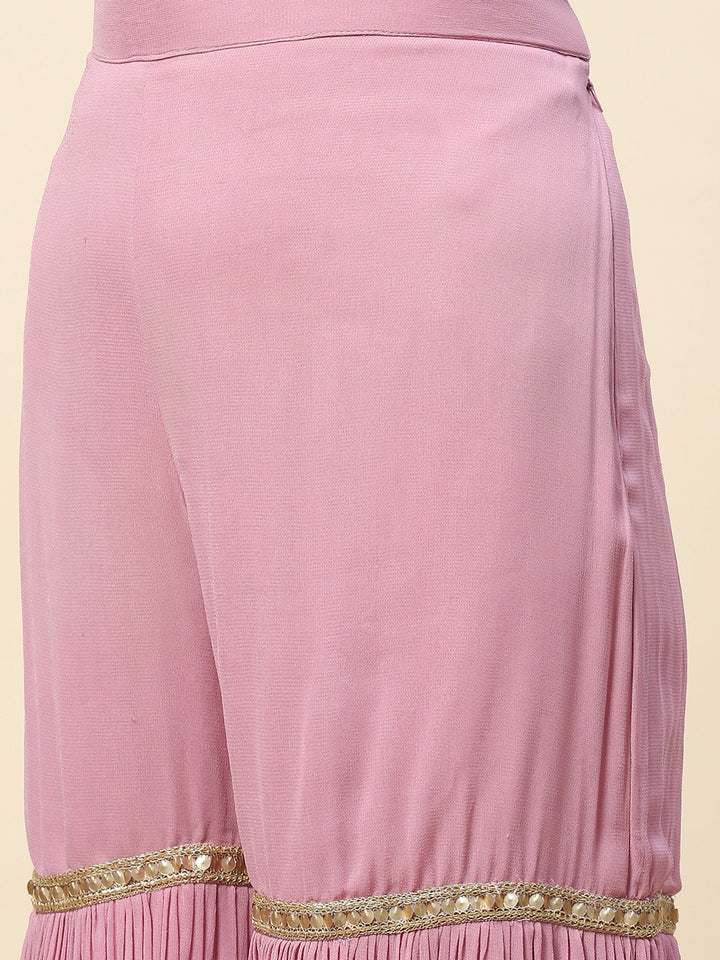 Resham Sequin Embroidered Georgette Kurta With Palazzo &amp; Dupatta