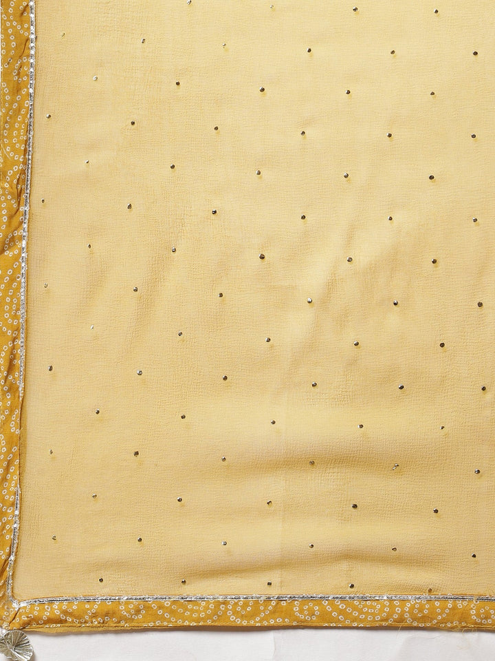 Bandhani Printed Cotton Muslin Stitched Salwar Kameez With Chiffon Dupatta