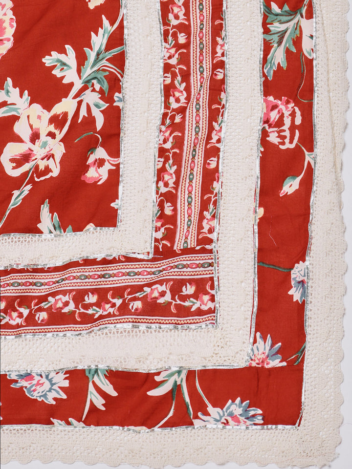 Printed Cotton Blend Kurta With Pants &amp; Dupatta