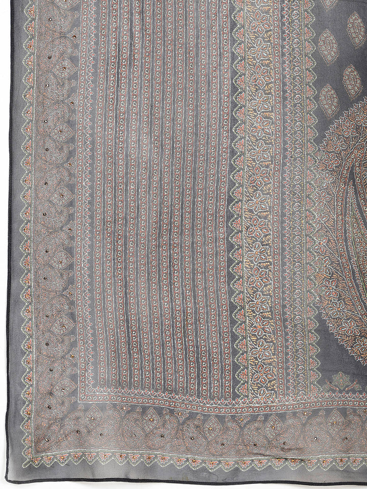 Digital Printed Crepe Kurta With Palazzo &amp; Dupatta