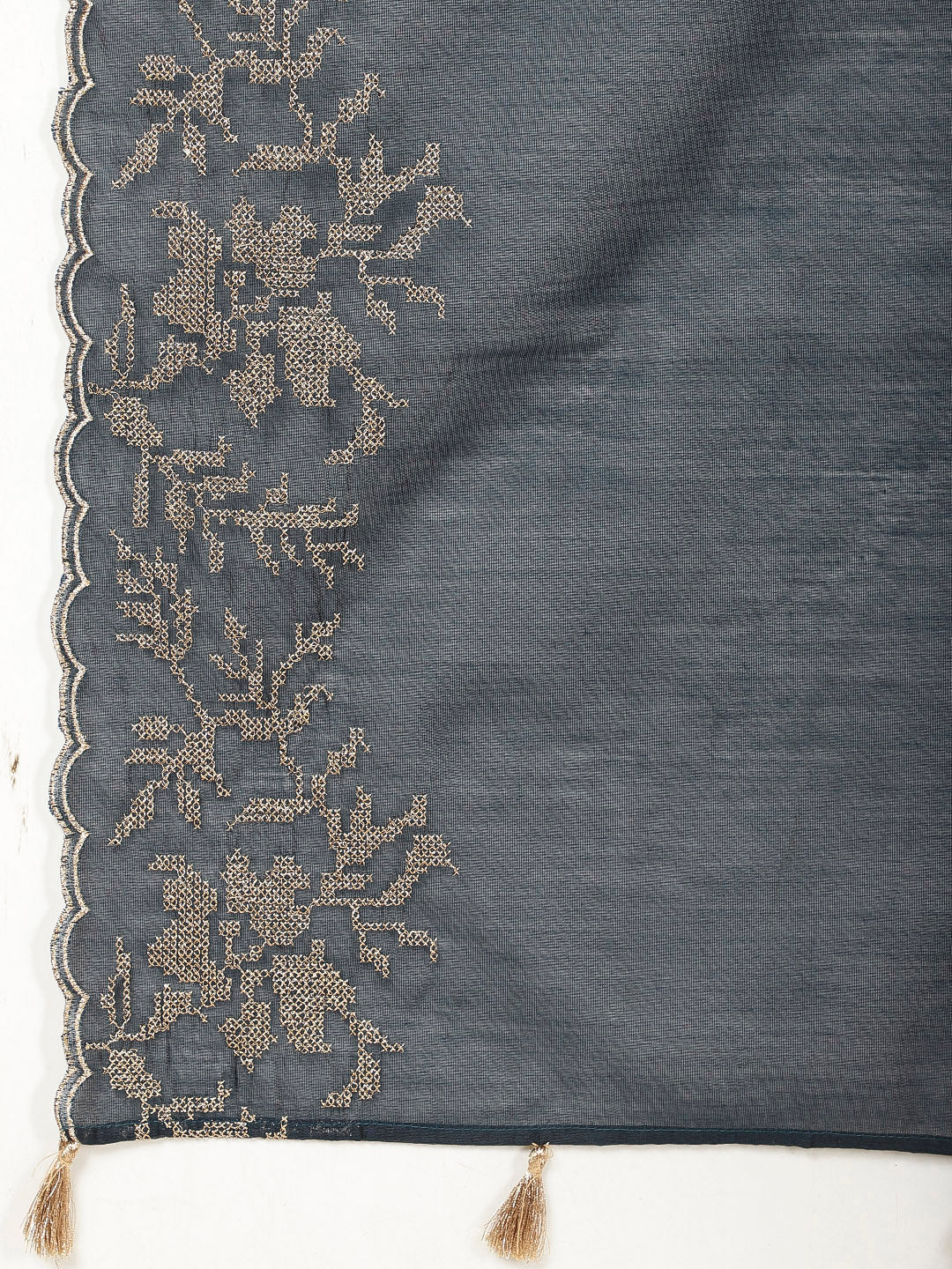 Embroidered Cotton Kurta With Pants &amp; Dupatta