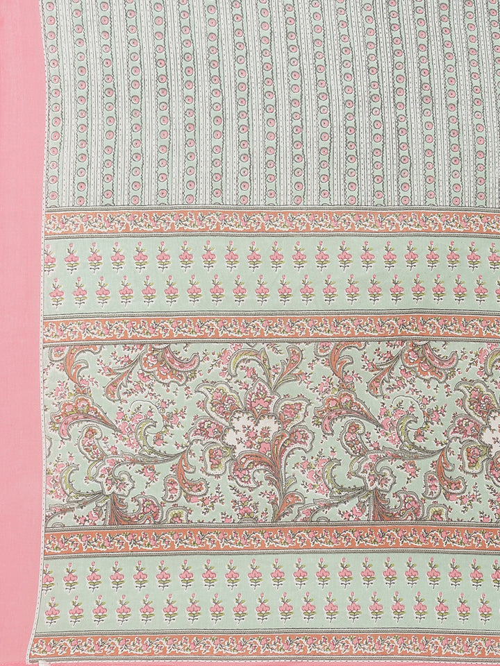 Floral Printed Cotton Kurta With Pants &amp; Dupatta