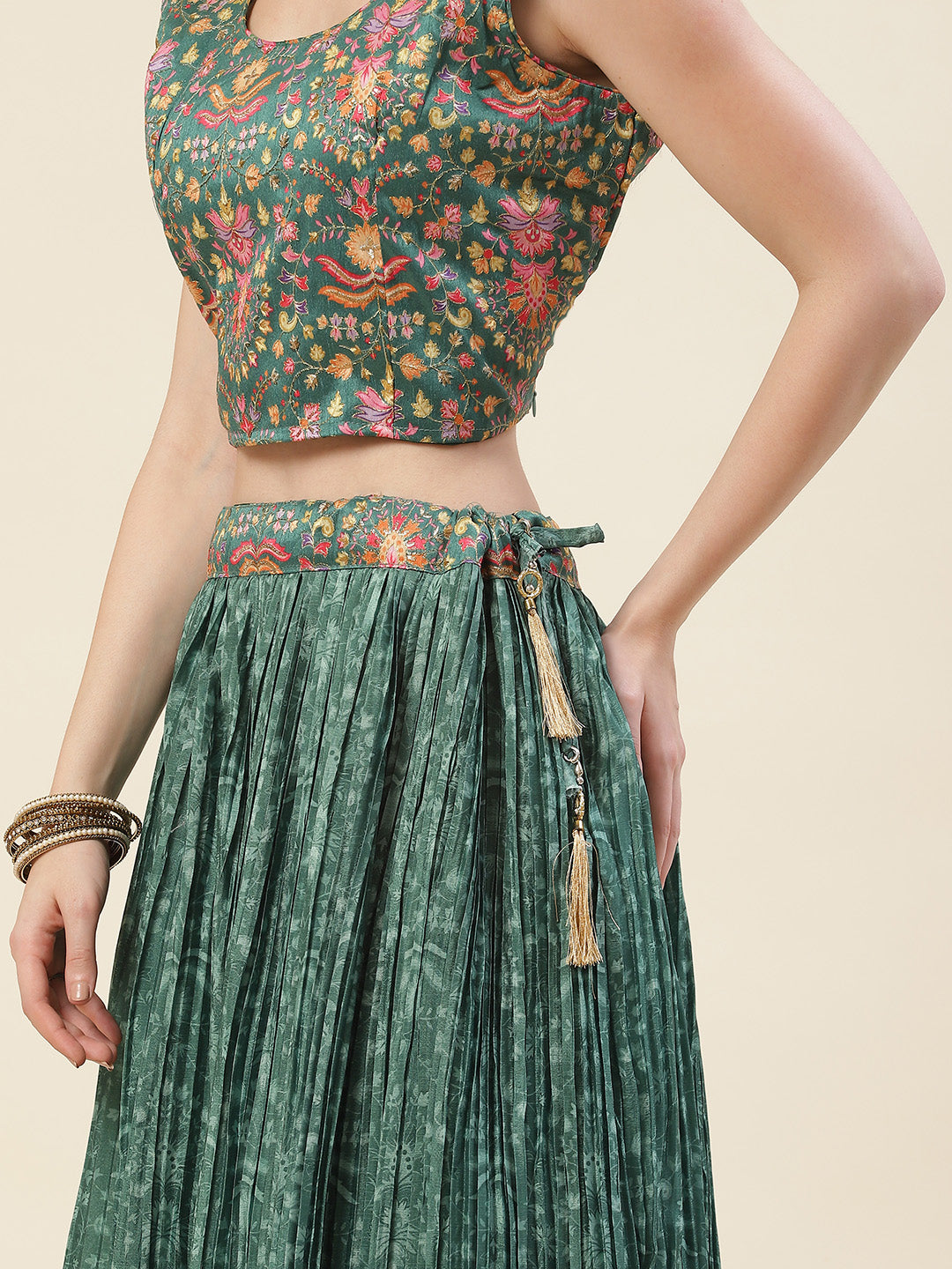 Floral Printed Crepe Choli With Lehenga &amp; Dupatta