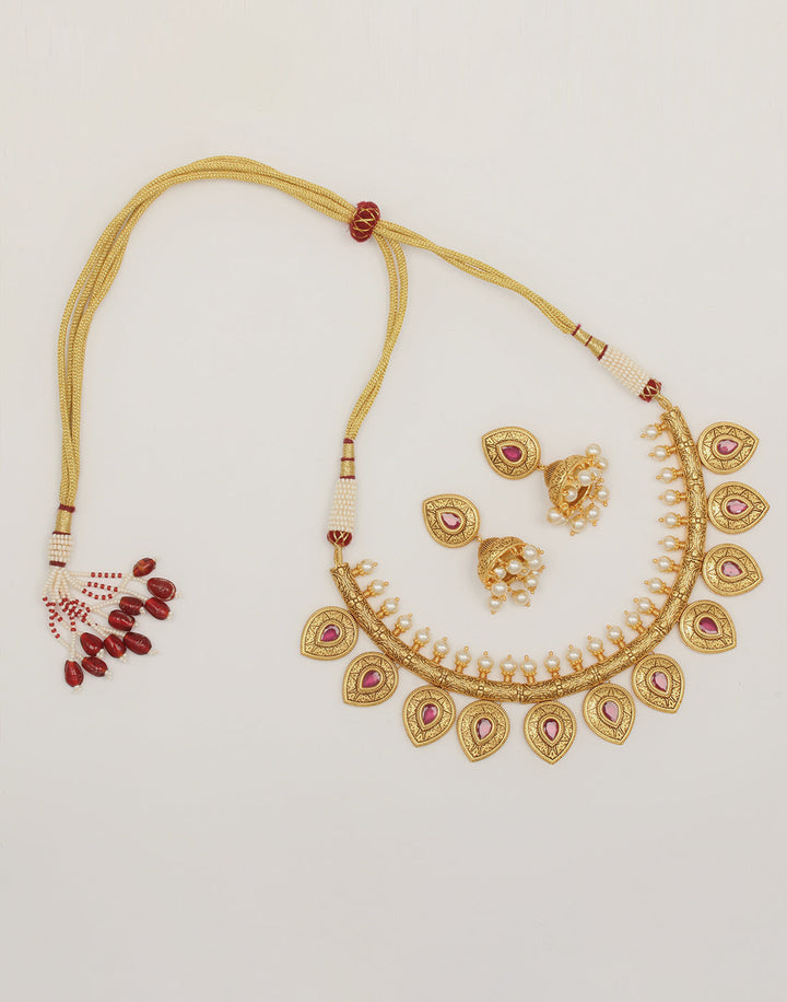 Colored Stone Necklace Set With Ear-Drop (Jhumki)