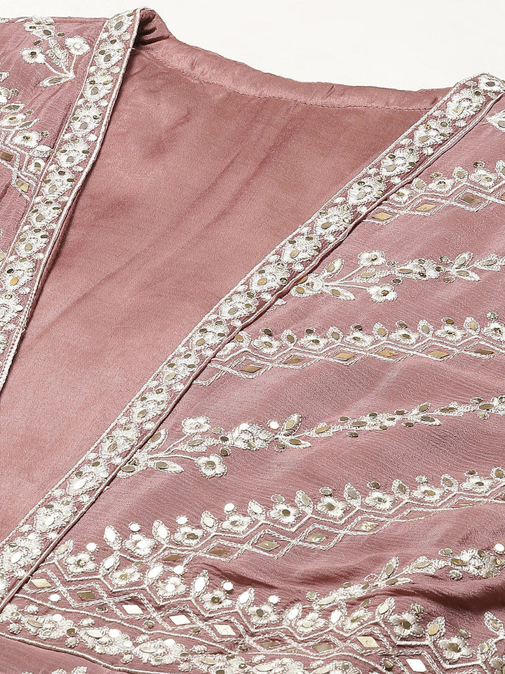 Resham Embroidered Crepe Choli With Lehenga &amp; Jacket