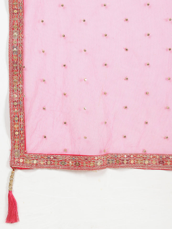 Zari Embroidered Georgette Crop Top With Palazzo &amp; Dupatta