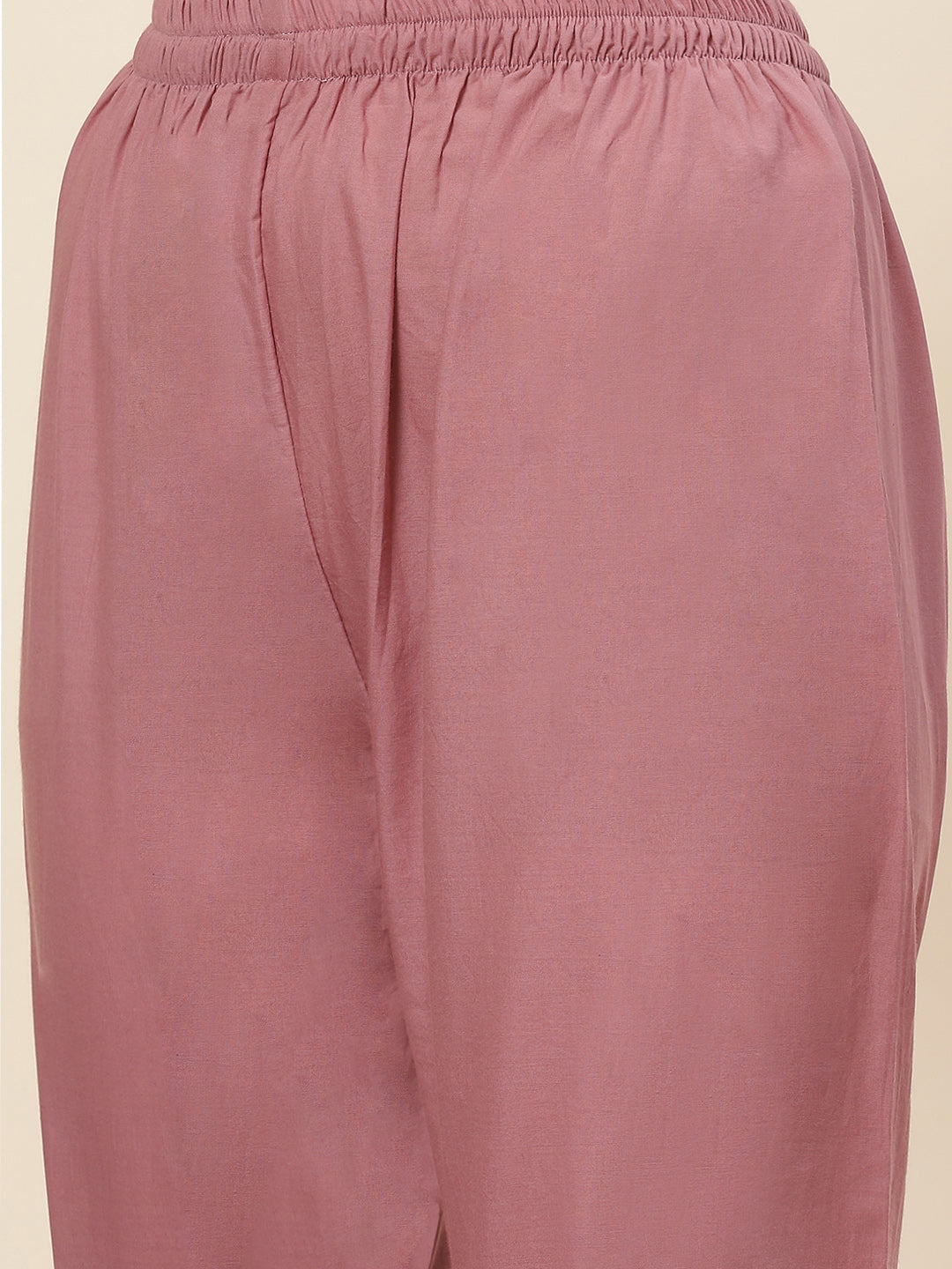 Printed &amp; Neck Embroidered Chanderi Kurta With Pants