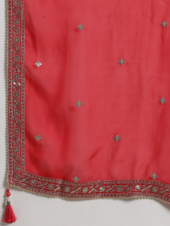 Embroidered Banarasi Choli With Lehenga &amp; Dupatta