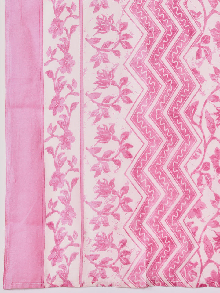 Printed Cotton Blend Kurta With Pants &amp; Dupatta