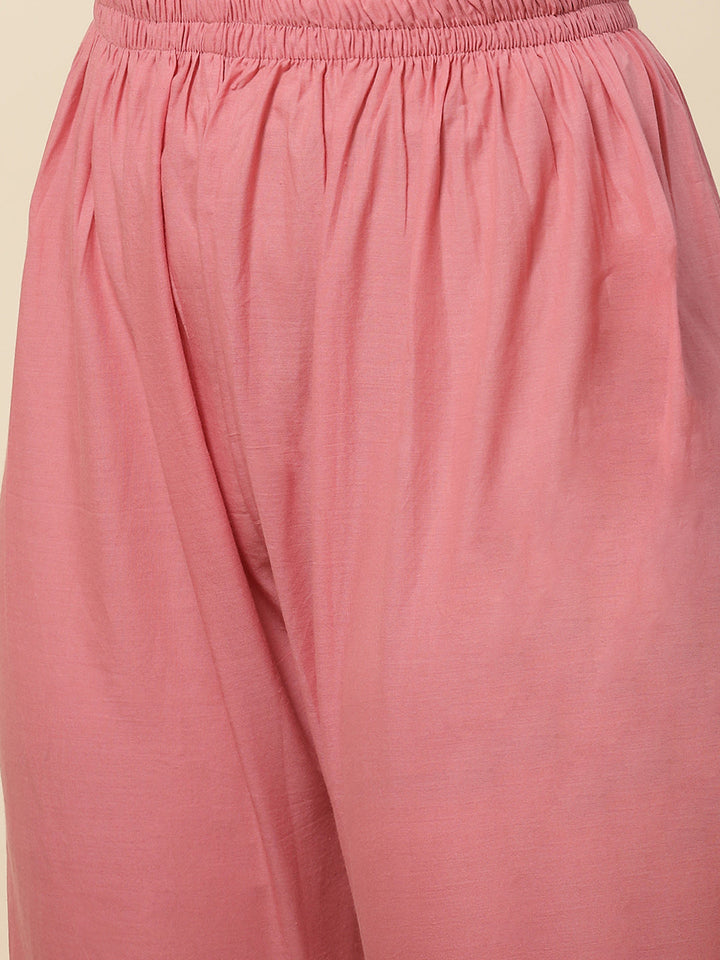 Printed  &amp; Neck Embroidered Cotton Kurta With Pants