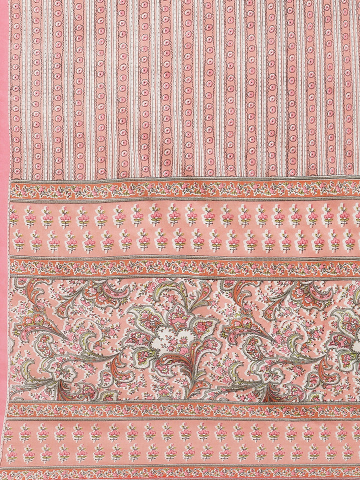 Floral Printed Cotton Kurta With Pants &amp; Dupatta