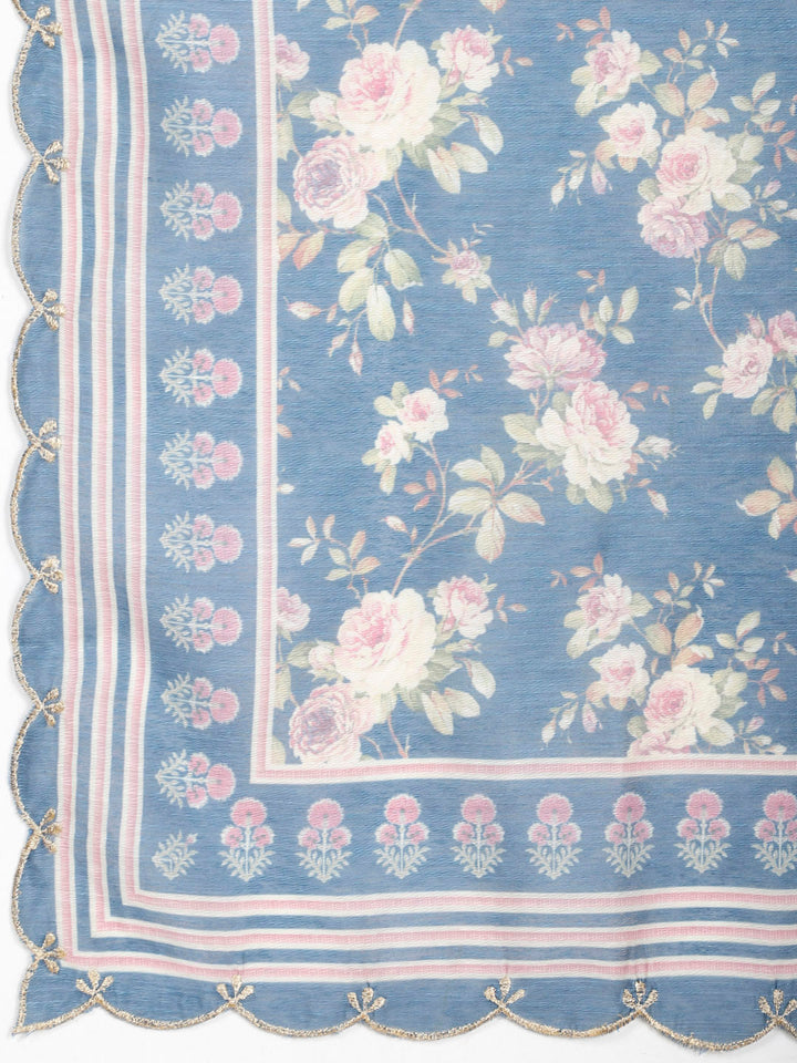 Printed Chanderi Kurta With Pants &amp; Dupatta