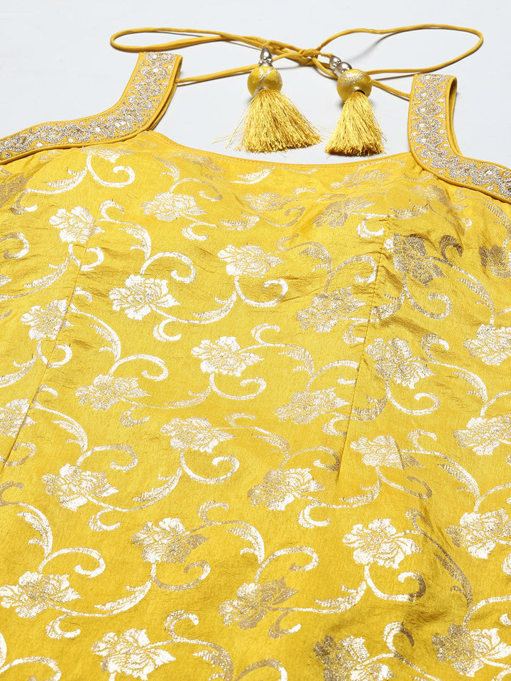 Floral Woven Georgette Kurta With Sharara &amp; Dupatta