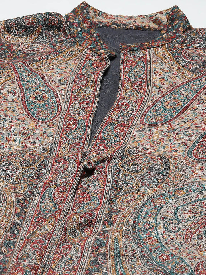 Resham Jaal Woven Pashmina Kurta With Pants &amp; Jacket