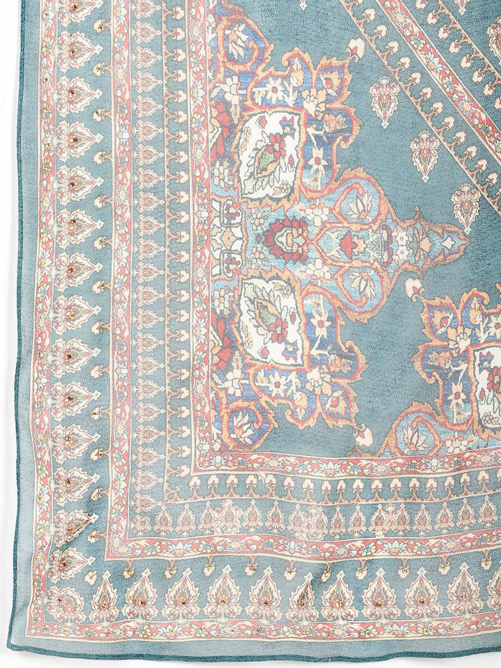 Digitally Printed Crepe Kurta With Palazzo &amp; Dupatta