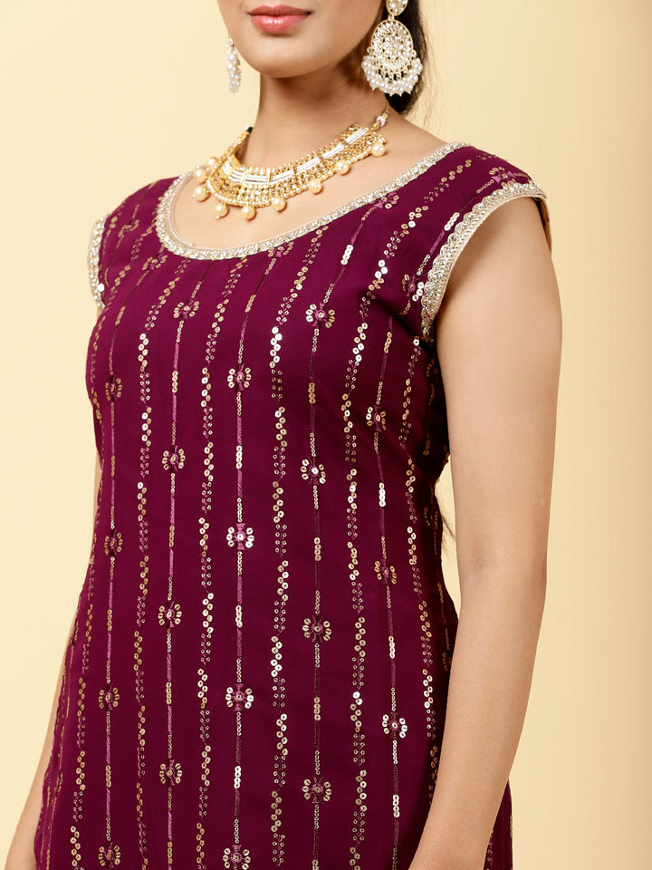 Sequen Georgette Kurta With Garara &amp; Dupatta