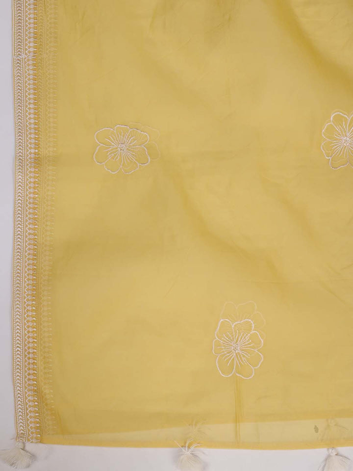 Embroidered Chanderi Kurta With Pant &amp; Dupatta
