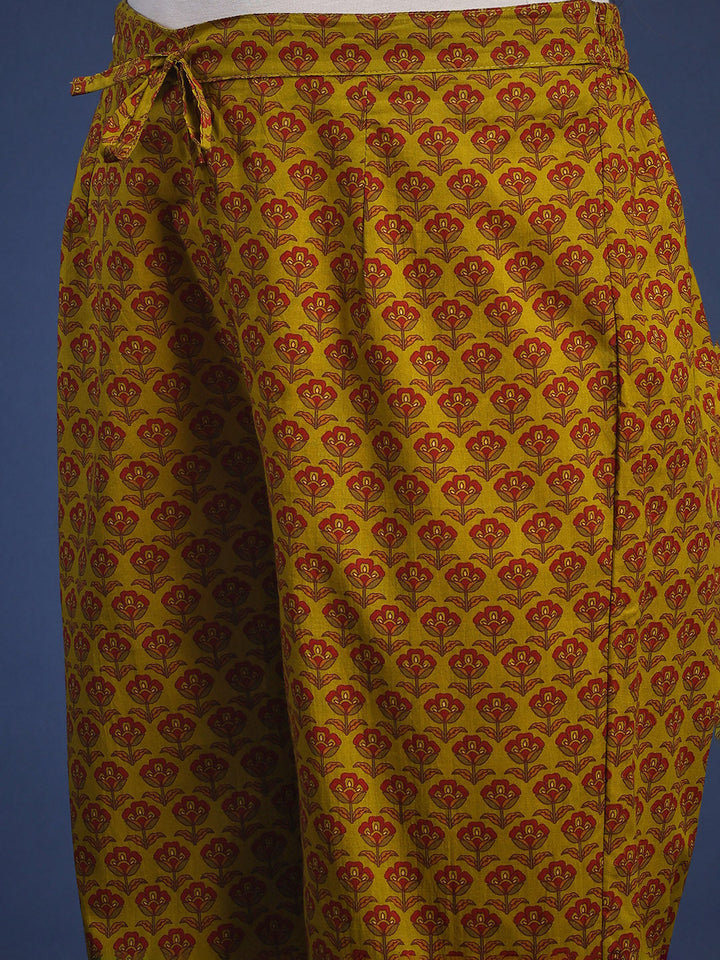 Mehndi Cotton Blend Printed Straight Suit Set