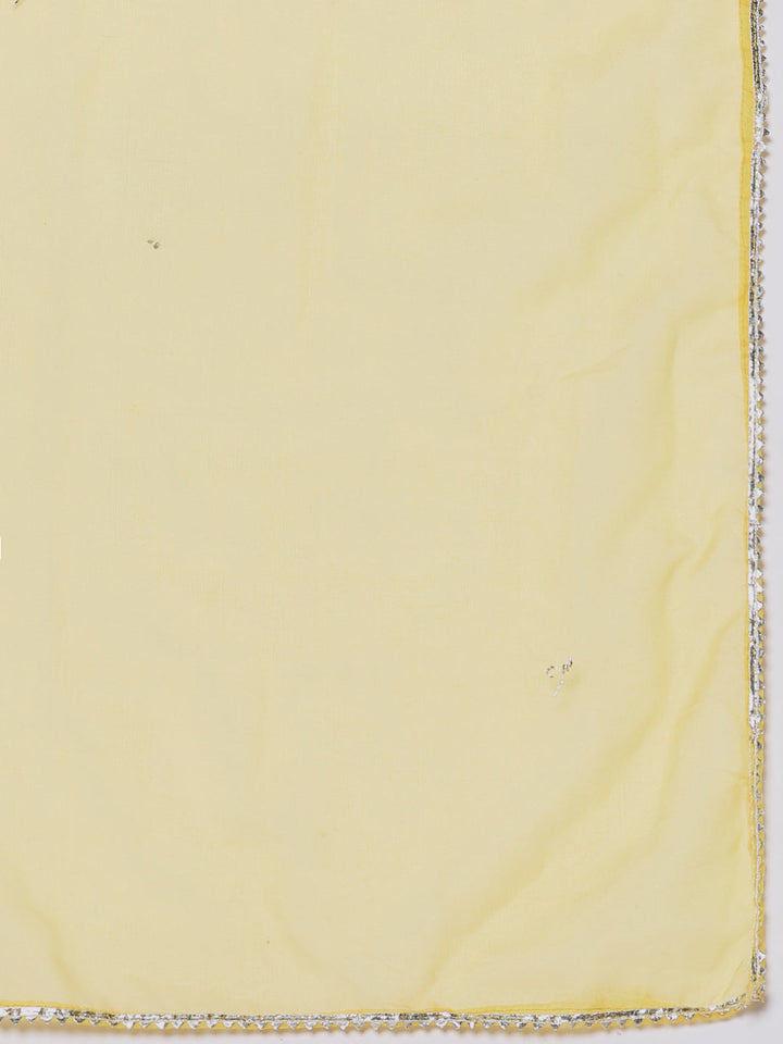 Resham Work Cotton Blend Kurta With Pants &amp; Dupatta
