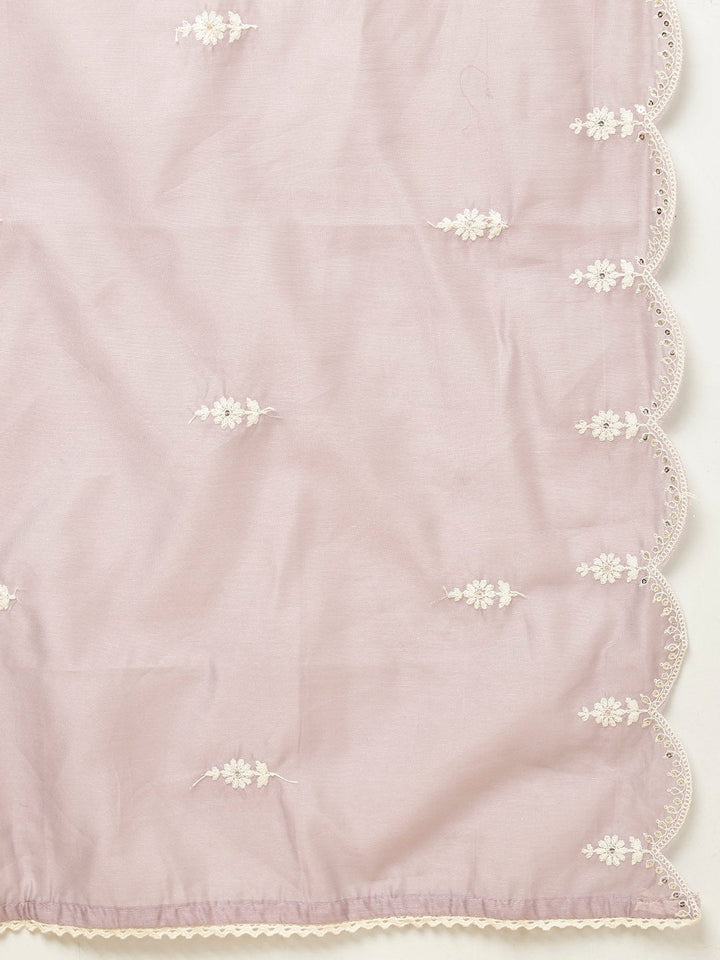Floral Embroidery Chanderi Kurta With Pants &amp; Dupatta